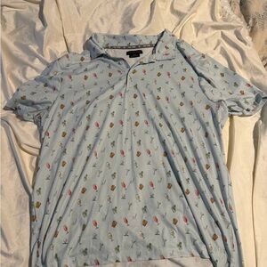 Light Blue Tee Time Collared Shirt with Drink and Golf Pattern